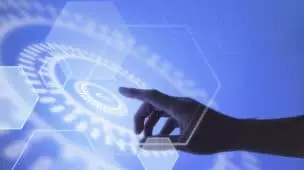 hand pointing at currency blockchain technology background scaled