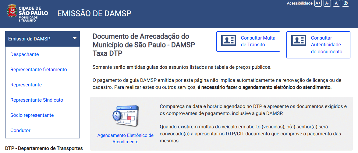 Documento de Arrecadação do Município de São Paulo - DAMSP Taxa DTP