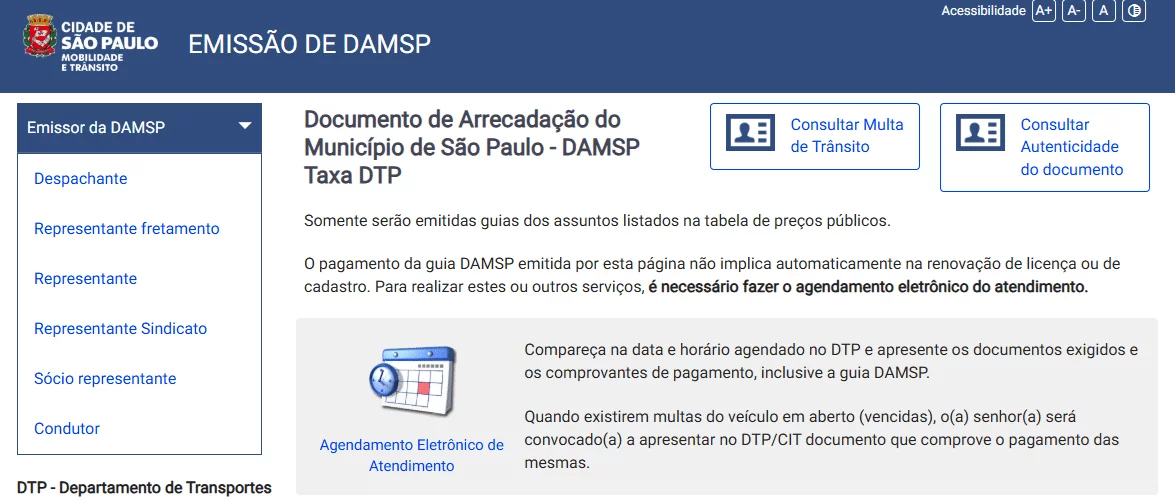 Documento de Arrecadação do Município de São Paulo - DAMSP Taxa DTP